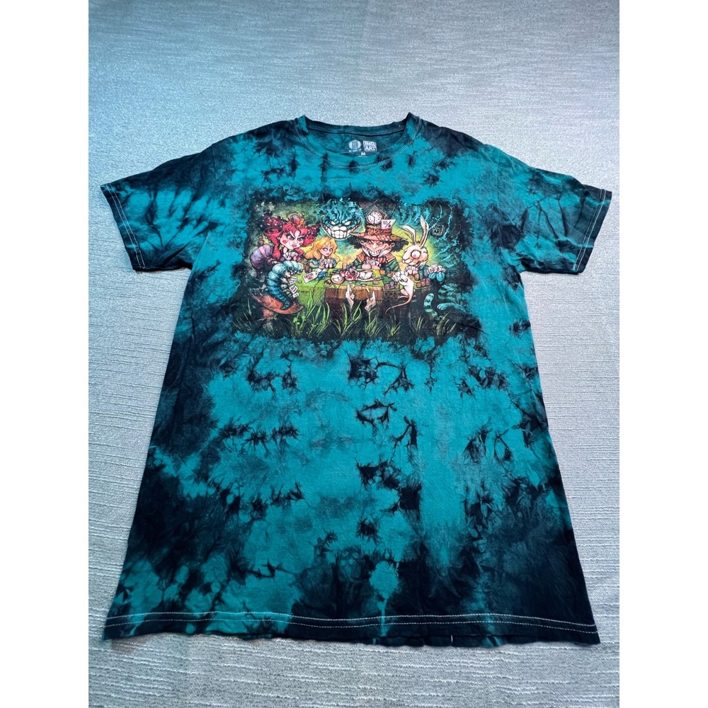 Alice in Wonderland Big Chris Art Tie Dye Graphic T-Shirt Teal Black Mens M